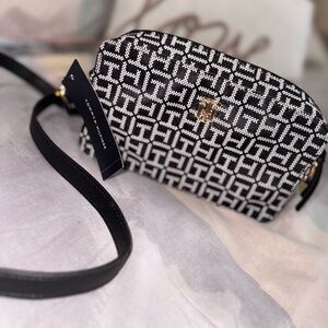 Tommy Hilfiger Black and White Geometric Crossbody Bag